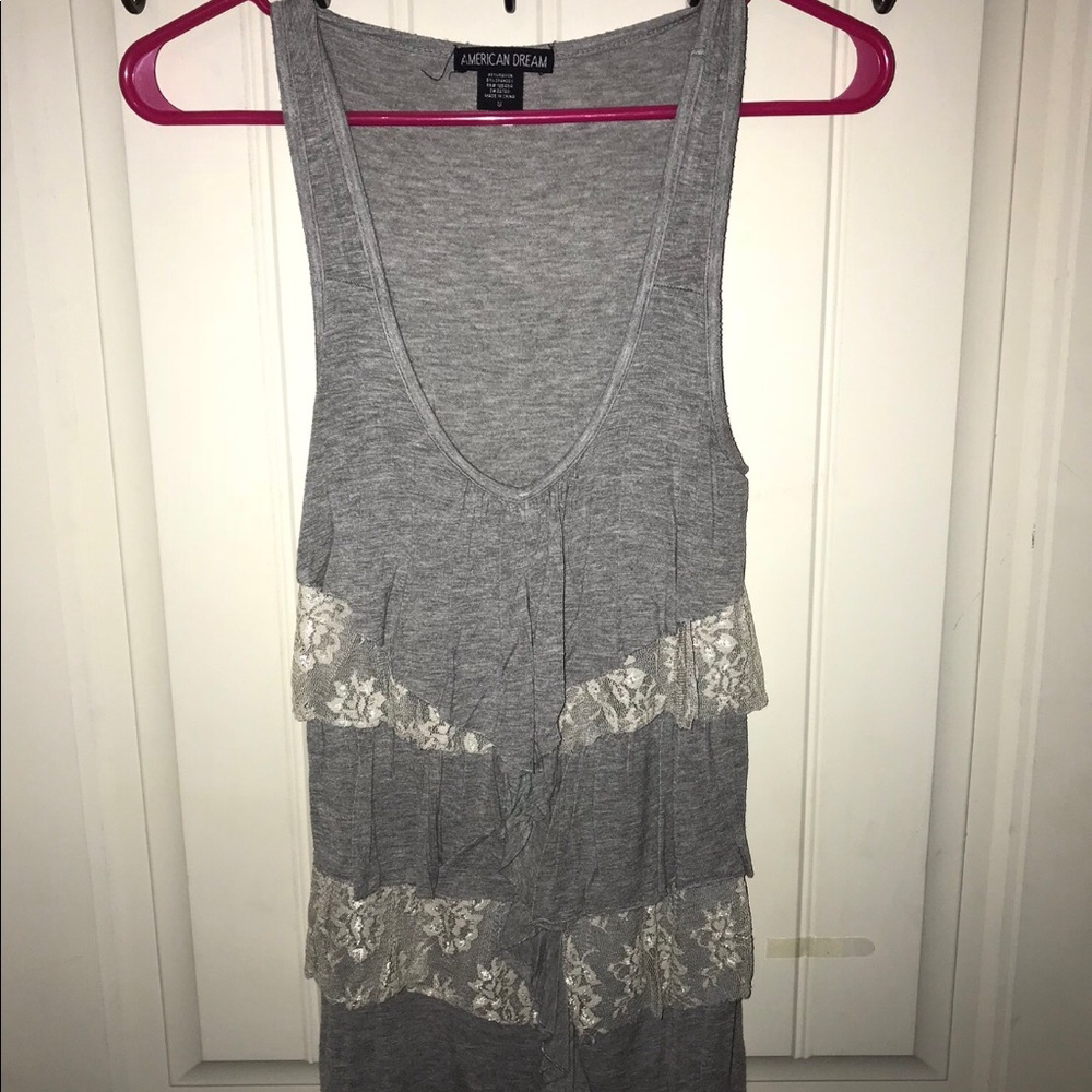 Grey Tank with White Lace Detail